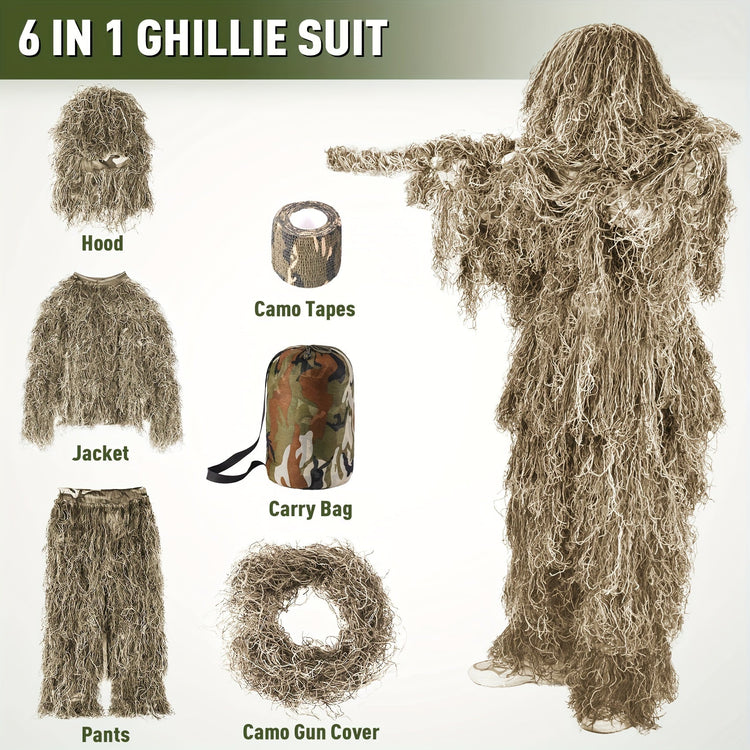 6 In 1 Ghillie Suit Pale Brown - Trailmark Outdoors