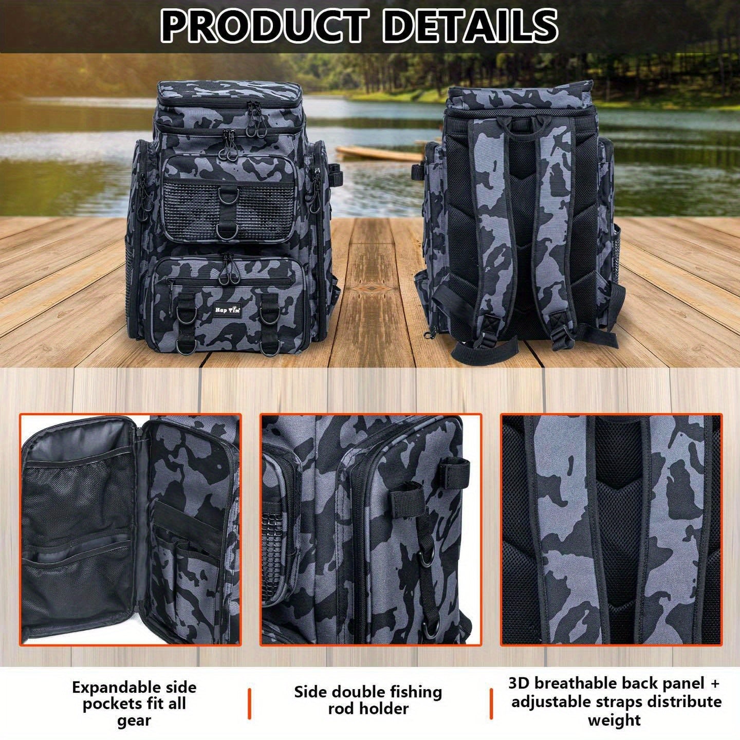 Large Fishing Gear Backpack with Rod Holder
