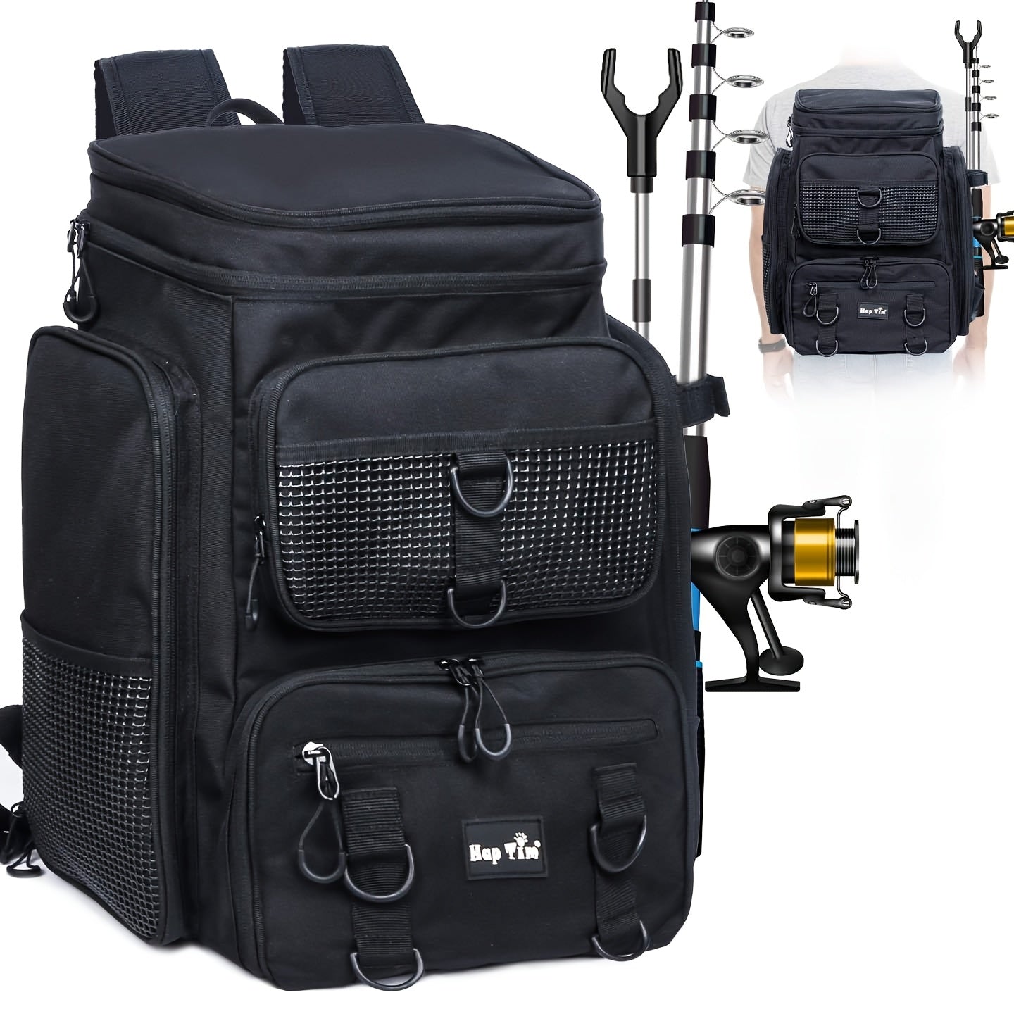 Large Fishing Gear Backpack with Rod Holder