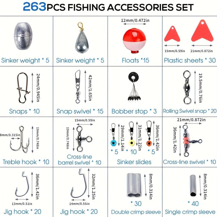 Durable Stainless Steel 264pcs Fishing Tackle Kit - Trailmark Outdoors
