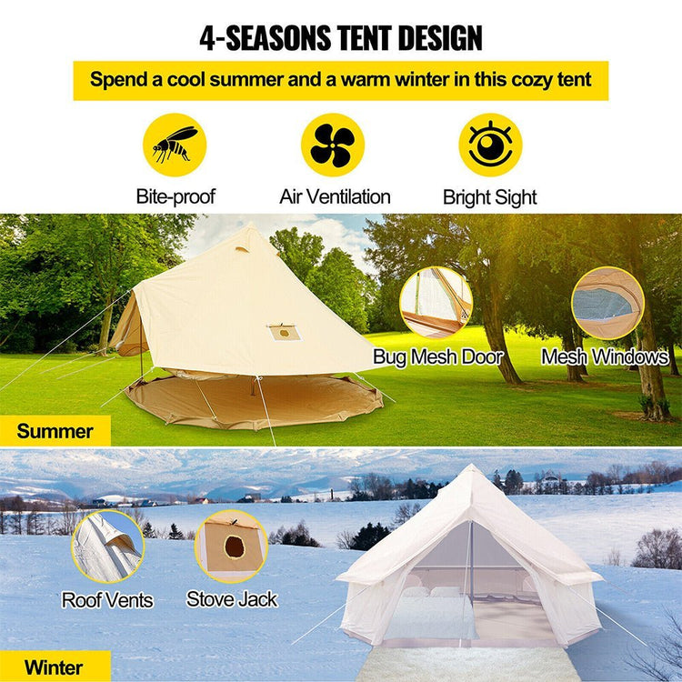 13FT Outdoor Glamping Yurt Teepee Canvas Camping Bell Family Waterproof Tent W/ Stove Jack (SAK92361) - Trailmark Outdoors