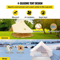 13FT Outdoor Glamping Yurt Teepee Canvas Camping Bell Family Waterproof Tent W/ Stove Jack (SAK92361) - Trailmark Outdoors