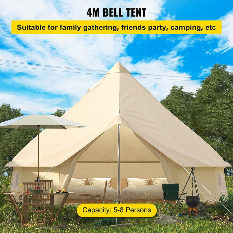13FT Outdoor Glamping Yurt Teepee Canvas Camping Bell Family Waterproof Tent W/ Stove Jack (SAK92361) - Trailmark Outdoors