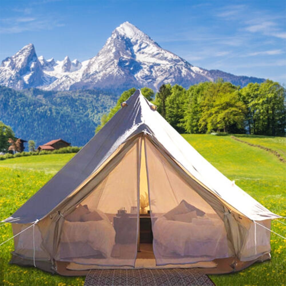 13FT Outdoor Glamping Yurt Teepee Canvas Camping Bell Family Waterproof Tent W/ Stove Jack (SAK92361) - Trailmark Outdoors
