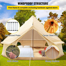 13FT Outdoor Glamping Yurt Teepee Canvas Camping Bell Family Waterproof Tent W/ Stove Jack (SAK92361) - Trailmark Outdoors