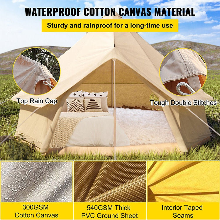 13FT Outdoor Glamping Yurt Teepee Canvas Camping Bell Family Waterproof Tent W/ Stove Jack (SAK92361) - Trailmark Outdoors