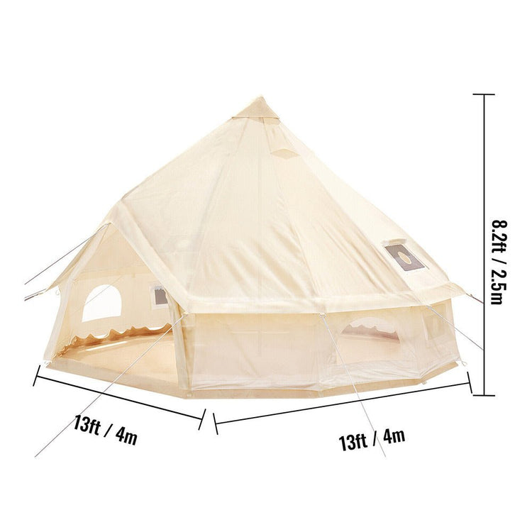 13FT Outdoor Glamping Yurt Teepee Canvas Camping Bell Family Waterproof Tent W/ Stove Jack (SAK92361) - Trailmark Outdoors