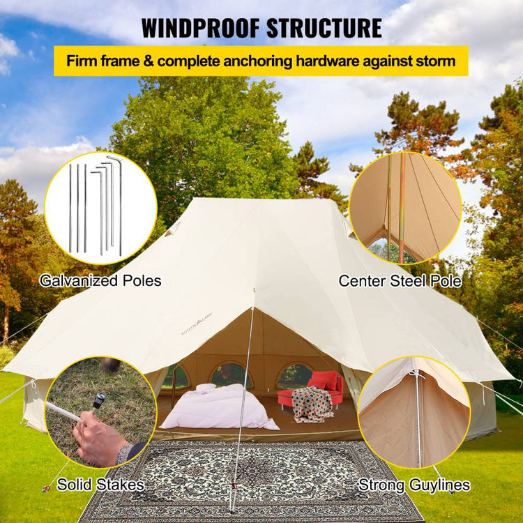 20FT Large Luxury Glamping Yurt Teepee Canvas Camping Tent (SAK37612) - Trailmark Outdoors