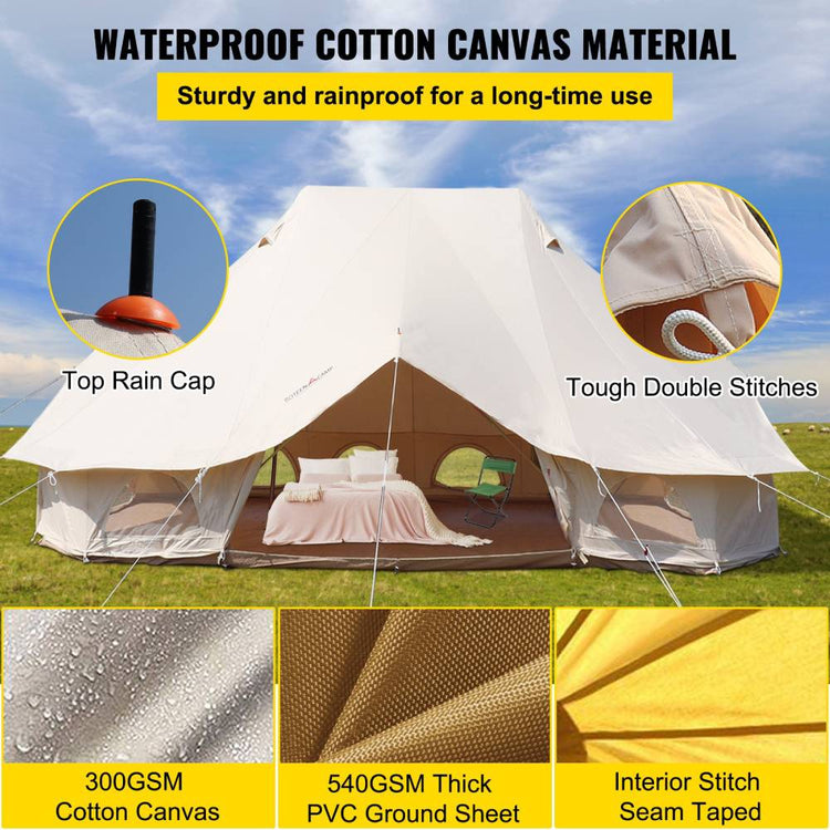 20FT Large Luxury Glamping Yurt Teepee Canvas Camping Tent (SAK37612) - Trailmark Outdoors