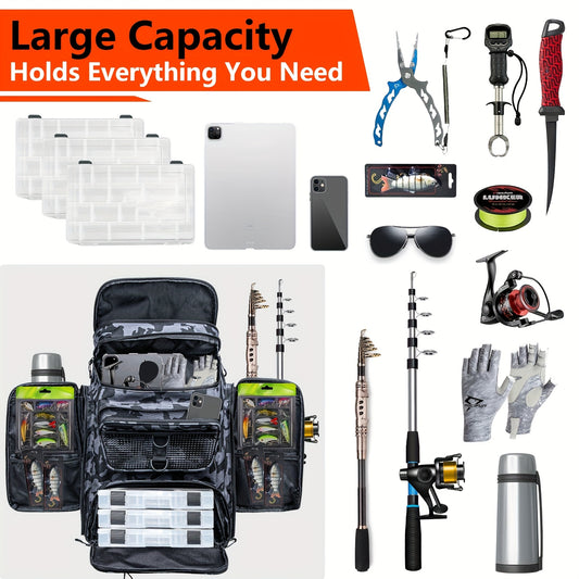 Large Fishing Gear Backpack with Rod Holder