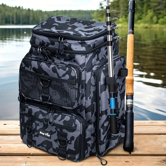 Large Fishing Gear Backpack with Rod Holder