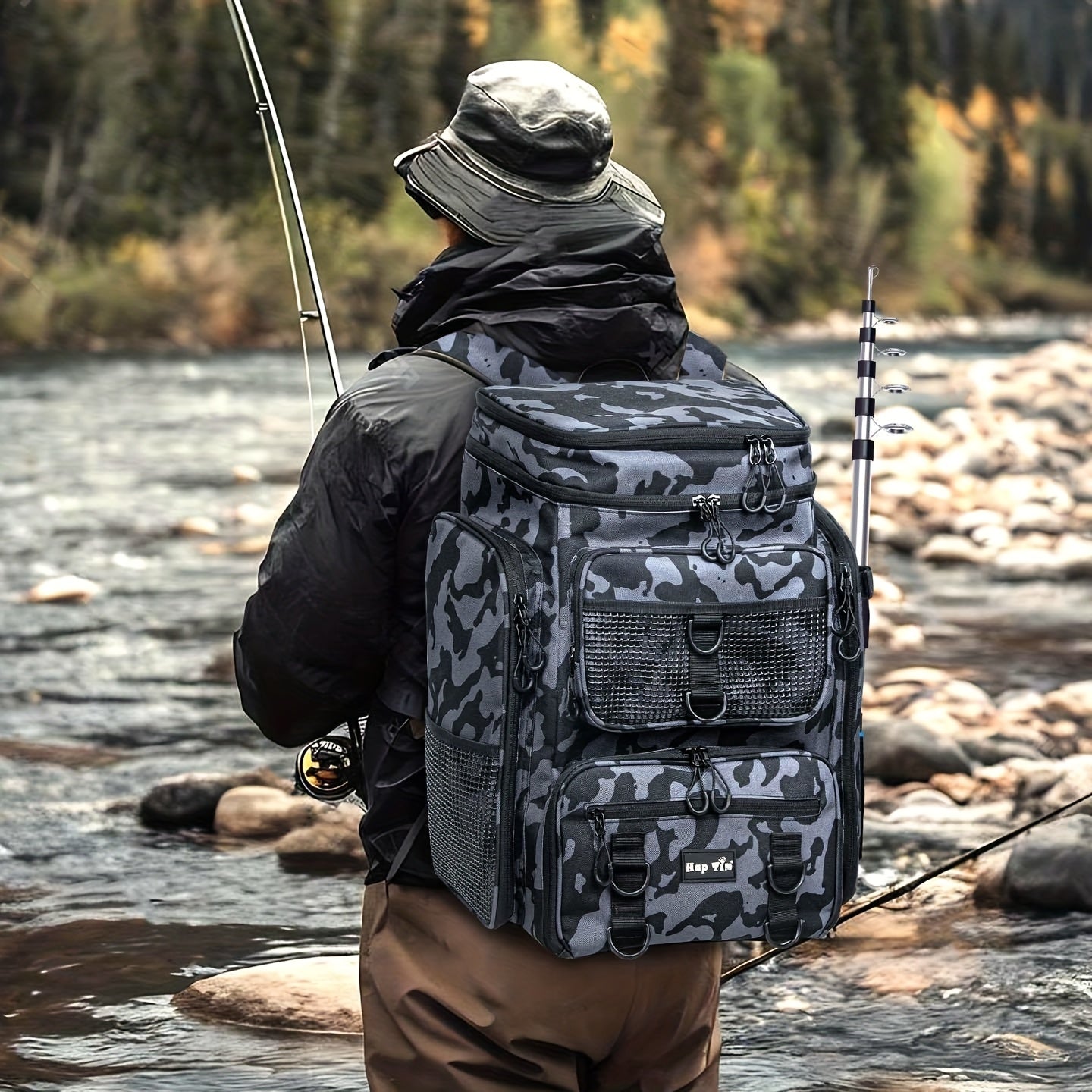 Large Fishing Gear Backpack with Rod Holder