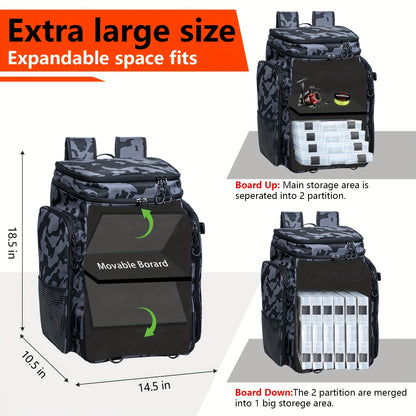 Large Fishing Gear Backpack with Rod Holder