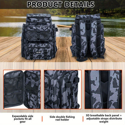 Large Fishing Gear Backpack with Rod Holder
