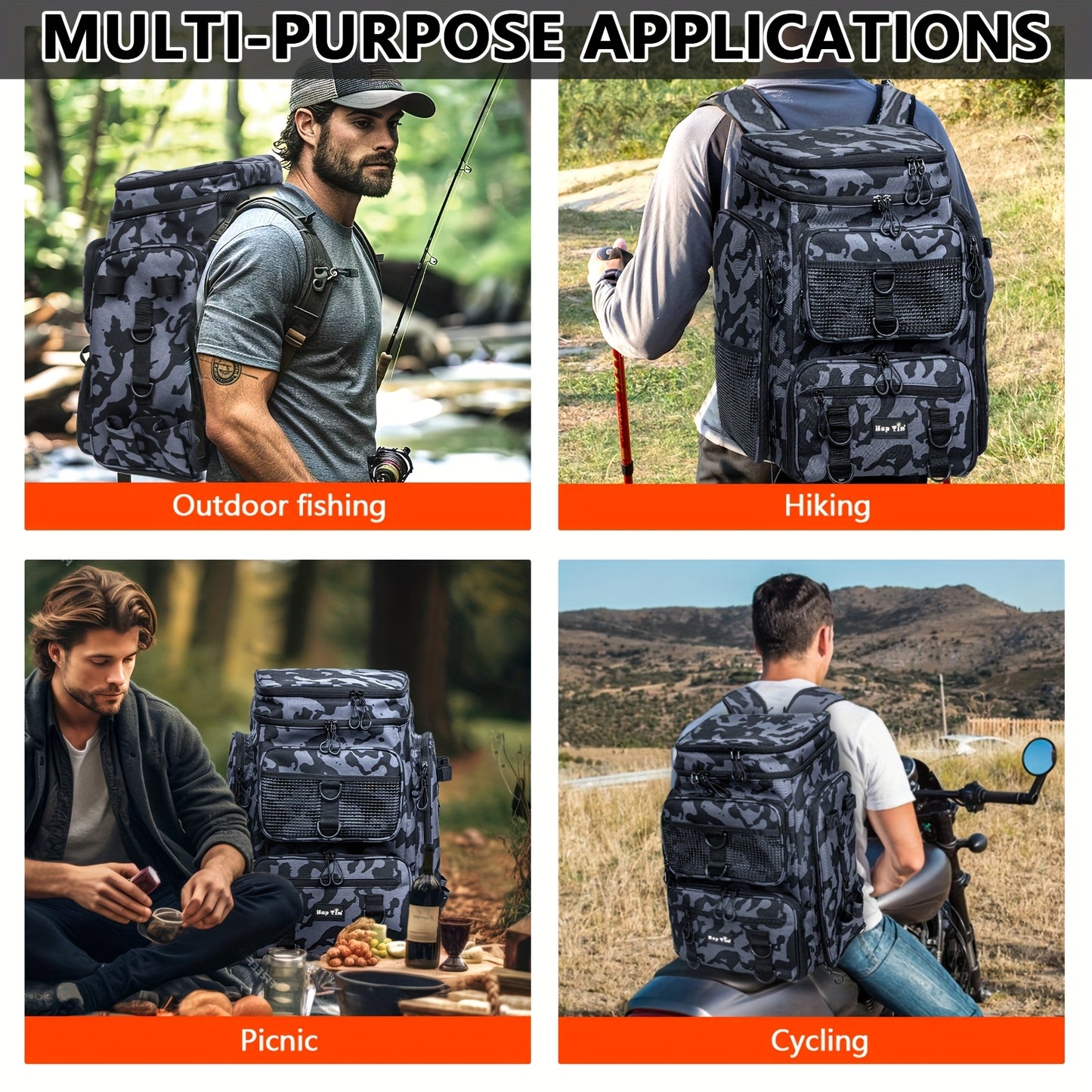 Large Fishing Gear Backpack with Rod Holder