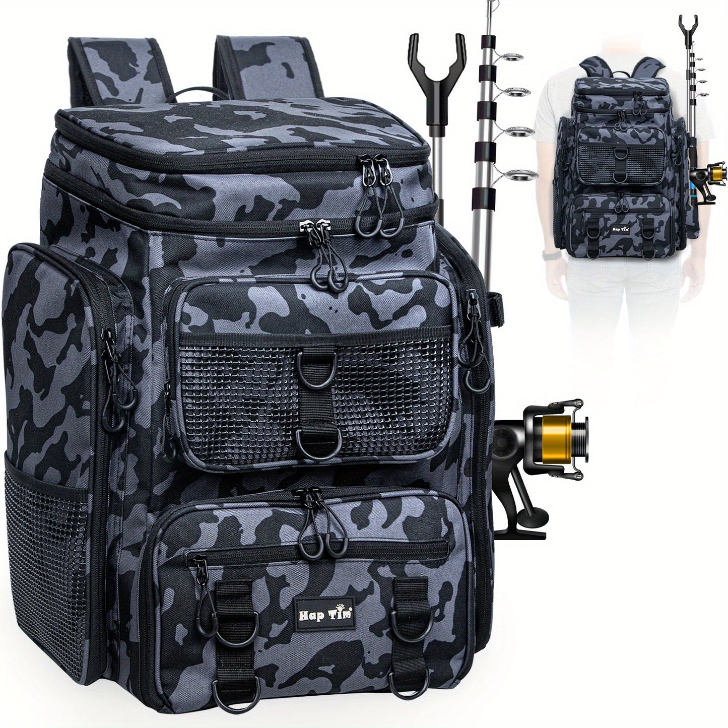 Large Fishing Gear Backpack with Rod Holder