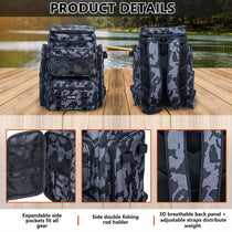 Large Fishing Gear Backpack with Rod Holder - Trailmark Outdoors